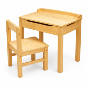 Kids Wooden Study Table and Chair Set with Storage